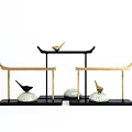 Elegant Black Gold Decorative Ornament Set With Bird Figurines And Green Stone Bases