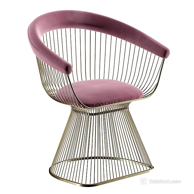 Elegant Modern Leisure Chair With Gold Metal Frame And Pink Velvet Cushion 3d model 