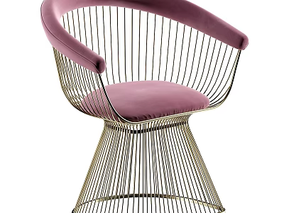 Elegant Modern Leisure Chair With Gold Metal Frame And Pink Velvet Cushion 3d model