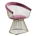 Elegant Modern Leisure Chair With Gold Metal Frame And Pink Velvet Cushion