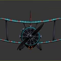 Detailed Colorful Vintage Biplane Model with Metal Propeller for Space Aviation Enthusiasts