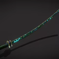 Artistic Traditional Samurai Sword with Green Decorative Engraved Blade and Gold Accented Hilt