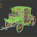 Elegant Blue and Gold Vintage Carriage with Silver Wheels Golden Lamps and Red Seats
