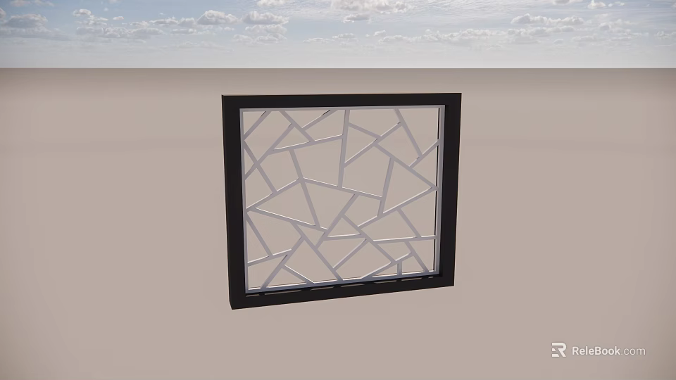 Decorative Square Panel With Black Frame And White Geometric Lines Design 3d model 