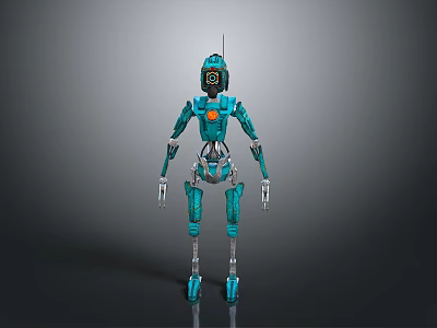 Blue Cybernetic Robot Featuring Mechanical Body Orange Core And Limb Structure 3d model