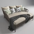 Cozy Modern Sectional Sofa With Patterned Pillows Soft Blanket And Rattan Frame 3d model