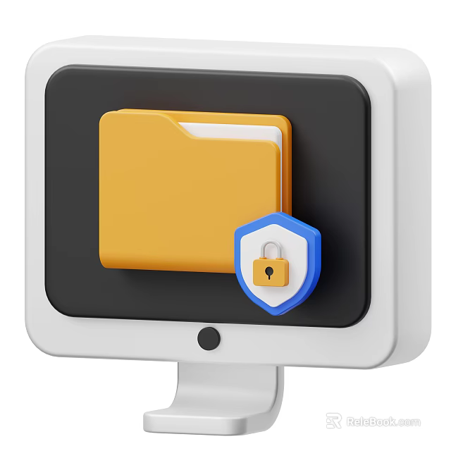 Computer Monitor Displaying Protected Yellow Folder With Security Shield 3d model 