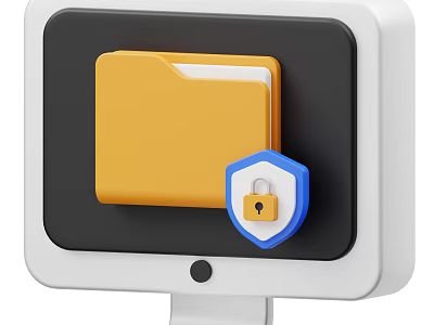 Computer Monitor Displaying Protected Yellow Folder With Security Shield 3d model