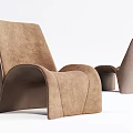 Modern Brown Single Sofa With Curved Design And Soft Suede Upholstery