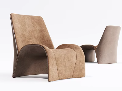 Modern Brown Single Sofa With Curved Design And Soft Suede Upholstery 3d model