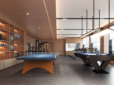 Modern Fitness Center Interior With Table Tennis And Billiard Tables 3d model