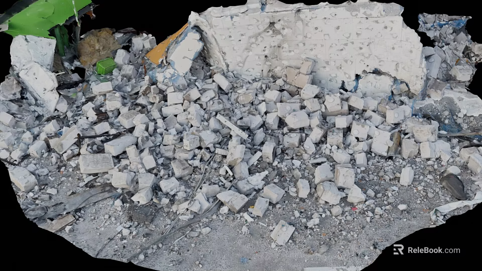 Demolition Site With Scattered Rubble Broken Concrete Pieces And Remaining Wall 3d model