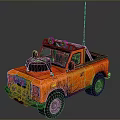Orange Off Road Pickup Truck With Muddy Exterior Spotlights And Antenna