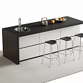Modern Kitchen Bar Counter With Black Top White Cabinets Sink And Bar Stools