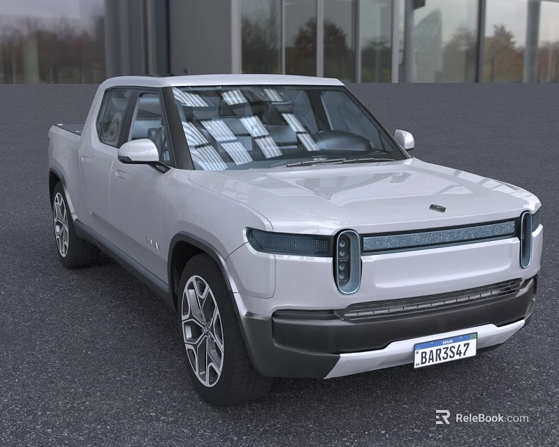 Silver Electric Pickup Truck With Modern Exterior Design 3d model 