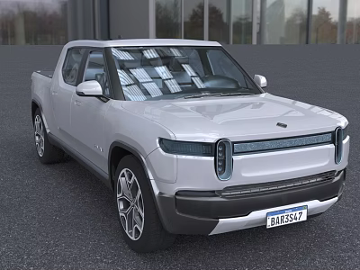 Silver Electric Pickup Truck With Modern Exterior Design 3d model
