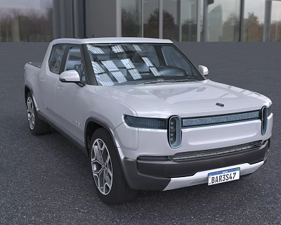 Silver Electric Pickup Truck With Modern Exterior Design 3d model Silver Electric Pickup Truck With Modern Exterior Design 3d model