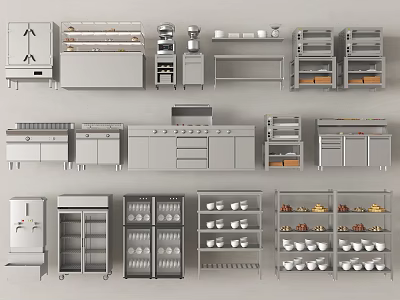 Commercial Kitchen Interior With Storage Shelves Cabinets Dishes Utensils And Refrigerators 3d model
