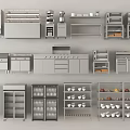 Commercial Kitchen Interior With Storage Shelves Cabinets Dishes Utensils And Refrigerators