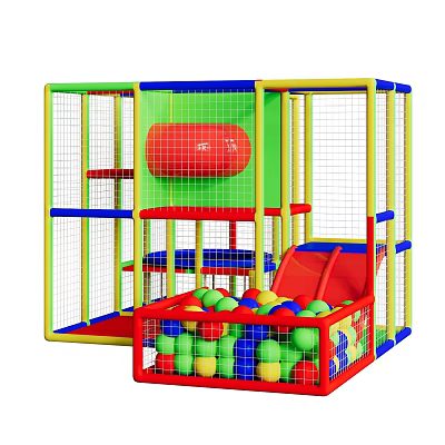 Kids Playground Equipment With Enclosure Ball Pit And Colorful Balls 3d model
