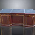 Elegant Mahogany Desk With Gold Trim Carved Details And Cabinet Storage