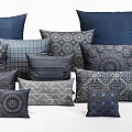Decorative Throw Pillows In Navy Blue Gray With Geometric Abstract Floral Patterns 3d model