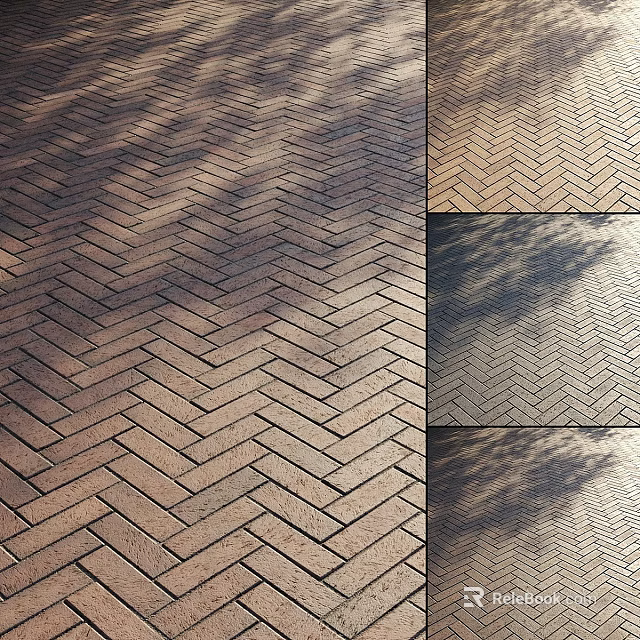 Brick Ground With Herringbone Pattern And Natural Shadow Effects In Outdoor Space 3d model 