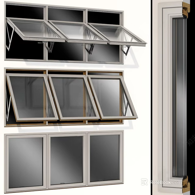 Different Types Of Modern Window Designs With Metal Frames And Glass Panels 3d model 