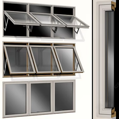 Different Types Of Modern Window Designs With Metal Frames And Glass Panels 3d model
