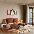 Stylish Soft Upholstered Double Bed With Warm Tones For Cozy Retro Bedroom Home Design