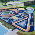 Park Landscape With Green Lawns Colorful Circular Paths Trees Colorful Paved Areas And Waterfront