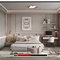 Modern Kids Room Interior With Bed Desk Chair Shelves Lamp Wall Painting And Area Rug