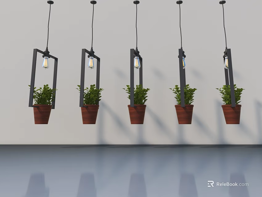 Swing Door Design With Pendant Lights Green Plants White Walls And Reflective Floor 3d model 