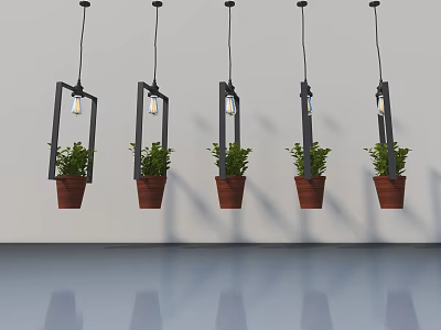 Swing Door Design With Pendant Lights Green Plants White Walls And Reflective Floor 3d model