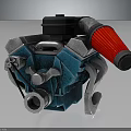 Automotive Mechanical Component Blue Silver Metal Body With Red Tubular Engine Related Industrial Design Part