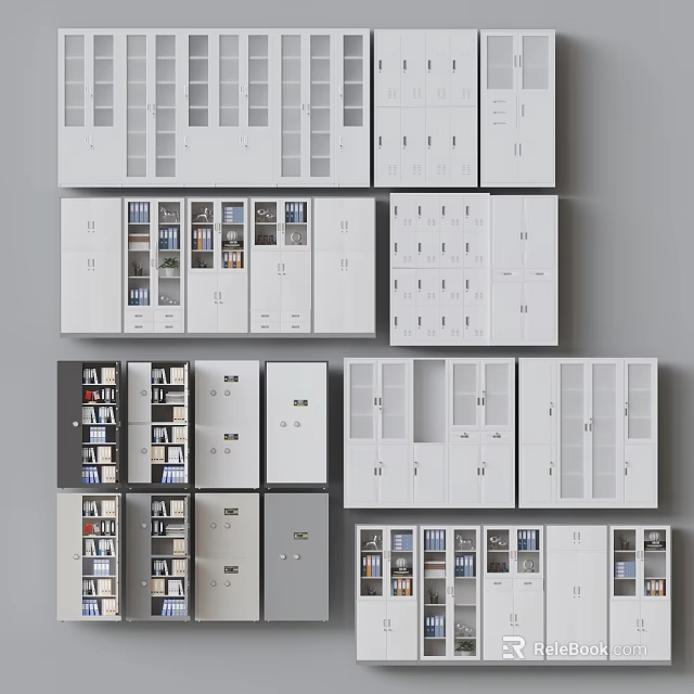 Modern Storage Cabinet Designs With Open Closed Compartments White Gray Colors 3d model 