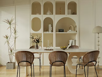 Middle Ancient Style Home Restaurant Middle Ancient Style Dining Table and Chair Cream Style Restaurant Cream Style Dining Table and Chair Glass Sideboard Display Cabinet Storage Cabinet 3d model
