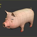 Cute Pink Cartoon Pig Character With Closed Eyes And Red Hooves