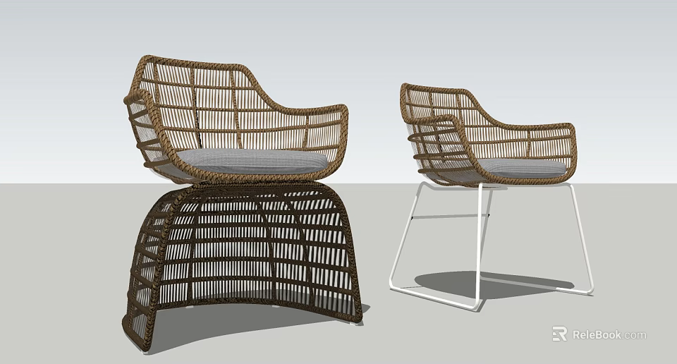 Modern Rattan Leisure Chairs With Comfortable Light Cushion And Varied Base Styles 3d model 