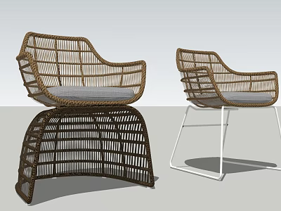 Modern Rattan Leisure Chairs With Comfortable Light Cushion And Varied Base Styles 3d model