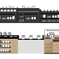 Modern Sideboard With Display Shelves Cups Bowls Fruits Storage Cabinets And Rattan Drawers