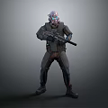 Sci Fi Game Character With Helmet Glowing Eyes In Tactical Outfit Holding Rifle Standing Pose