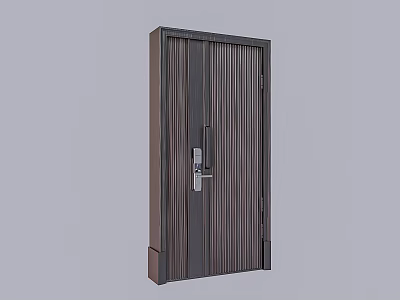 Modern Security Door with Vertical Stripes and Silver Lock Handle Design 3d model
