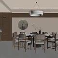 Elegant Modern Private Dining Room With Round Table Chairs Ceiling Light And Circular Wall Decor 3d model