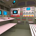 Control Room Interior With Multiple Screens Control Panels Buttons Indicator Lights And Benches