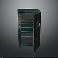 Vintage Green Metal Storage Cabinet With Open Door And Multiple Grid Shelves