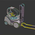 Modern 3D Rendered Forklift With Yellow Forks Gray Cab And Blue Accents
