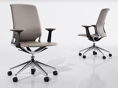 Modern Office Chair With Light Gray Upholstery Armrests And Metal Base Wheels 3d model