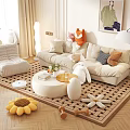 Cozy Living Room Sofa Coffee Table Set With Pillows Woven Rug And Stuffed Toys