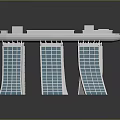 Modern Architectural Design Of Three Towers With Blue Glass Facades And Ship Shaped Skybridge